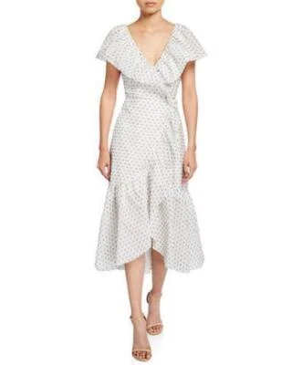 Rebecca Taylor Birds Eye Polka Dot Ruffled Wrap White Sz 4 NEW NWT 426 - Image 1 of 2