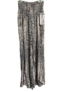 Rewash Leopard Print Palazzo Beach Pants Womens Size Large Long Leg Slit - Picture 1 of 9