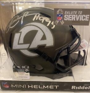 LA Rams Eric Dickerson Signed Salute To Service Mini Helmet JSA Autographed