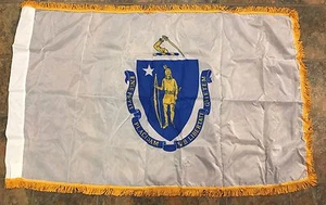 Bandiera Massachusetts 5x3 piedi Stato Commonwealth Boston stemma scudo con frange - Foto 1 di 1