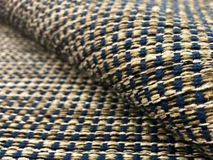 Tela de tapicería de tweed beige crema azul marino resistente al agua y las manchas - Imagen 1 de 6