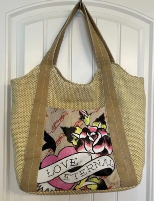 Vtg Y2K Ed Hardy By Christian Audigier “LOVE ETERNAL” Bucket Bag - Изображение 1 из 4