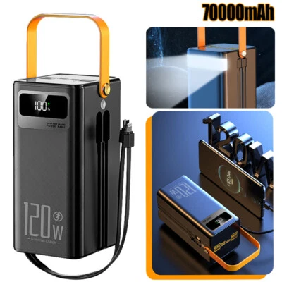 120W 70000mAh Power Bank Portable Fast Phone Charger LCD Display With 2 Cables - Image 1 of 4