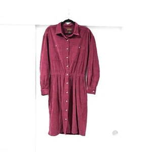 Eddie Bauer Size Large Vintage Corduroy Maroon Prairie Midi Dress - Picture 1 of 8