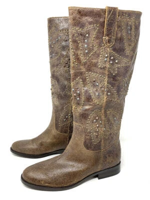 Nuevo~Botas Frye Cuero Envejecido Pull-on Eje Alto Tachonado~Phoenix~Chocolate 8 Foto 1 de 4