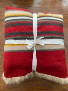 Pottery Barn Pendleton Yakima Faux Fur Back Stripe 60 x 80 Throw red Multi NWOT - Picture 1 of 7