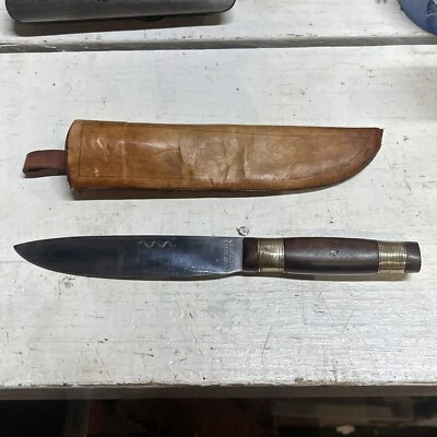 Antiguo cuchillo comercial indio americano Sheffield serpiente con funda hecho a mano Foto 1 de 4