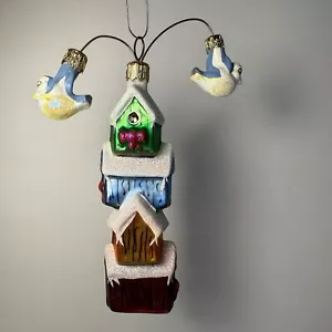 1999 Radko Tweets Mobile Glas Ornament Vogelhäuser blaue Vögel 99-241-0 - Bild 1 von 8