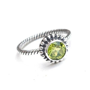 Natural Green Peridot Ring, 925 Sterling Silver Peridot Birthstone Ring-HR383 - Picture 1 of 4