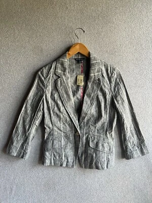 American Eagle Sport Coat Womens Small Blue White Striped Linen Blend NWT - Image 1 of 4