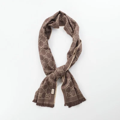 GUCCI Womens 48 x 180 cm Scarf Brown Beige Geometric Logo One Size RRP 330 - Image 1 of 4