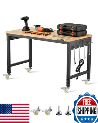 Banco de trabajo ajustable VEVOR 48" con toma de corriente, ruedas, placa de clavijas, capacidad 2000 lb Foto 1 de 4