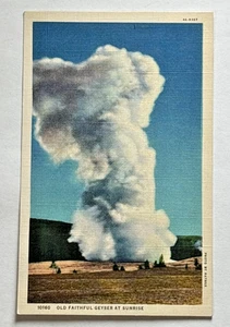 Alte treue Geysir Sonnenaufgang Leinen Postkarte nicht verschickt Yellowstone Park Haynes - Bild 1 von 10