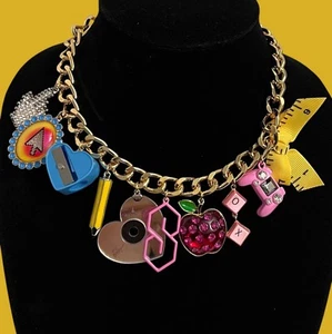 Betsey Johnson Necklace Back To School Supplies Statement Charm NWT - Picture 1 of 24