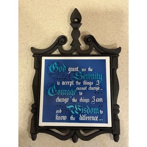 Holt Howard Vintage Cast Iron and Ceramic Tile Trivet Made In Japan god grant me - Picture 1 of 5