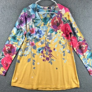 Soft Surroundings Top Womens M Yellow Floral Print Long Sleeve Colorful Artsy - Picture 1 of 8