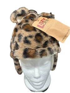 Lazy One Leopard Critter Cap Size SMALL Ear Flaps & Top Ears Plush Hook Loop NEW - Picture 1 of 8