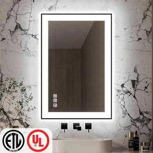 24 In. W X 36 In. H Rectangular Framed LED Anti-Fog Wall Bathroom Vanity Mirror - Picture 1 of 11