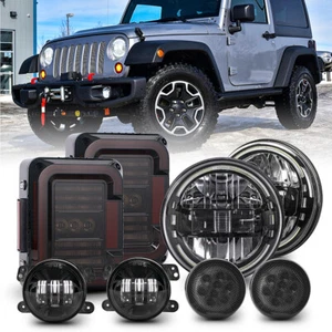 7" LED Headlight w/DRL Tail Lamp Fog Light Signal 07-18 For Jeep Wrangler JK Set - Foto 1 di 17