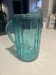 Vintage Blenko Turquoise Dimpled Crackle Glass Pitcher 9 in X 6 In - Picture 1 of 3