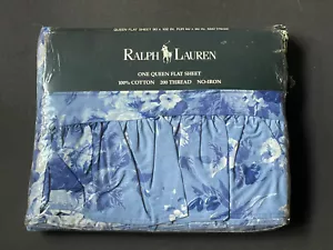RARE! NEW Ralph Lauren *ISADORA Delft BLUE Queen FLAT SHEET FLORAL Staffordshire - Picture 1 of 7