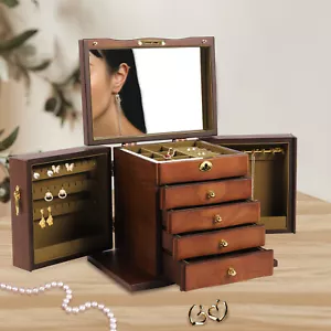 Schmuckkästchen Holz 5-lagig groß 4 Schubladen passend für Wowen mit Spiegel Organizer Box - Bild 1 von 9