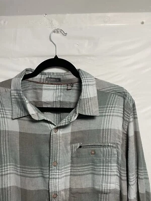 Toad and Co Button Up Flannel Shirt Men Medium Gray Green Plaid Hiking Outdoors - Image 1 of 4