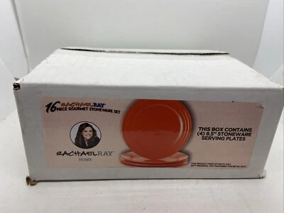 4 RACHAEL RAY 8" Salad Serving Plates In The Double Ridge Orange Pattern W Box - Image 1 of 4