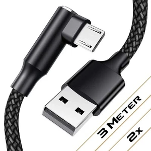 Micro Lade Datenkabel Nylon 90° Winkel 2x 3m für Samsung Huawei Xiaomi Sony PS4 - Photo 1/3