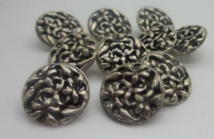 9/16"  Antiqued Black and Silver Tone Pierced Flower Metal  Buttons - 10 pieces - Picture 1 of 5
