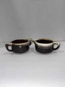 Vintage Pfaltzgraff Pottery Gourmet Brown Cream N Sugar - Picture 1 of 4
