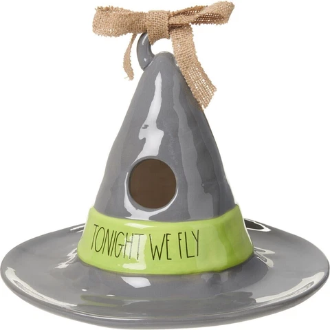 Rae Dunn Tonight We Fly Large Witch Hat Ceramic Birdhouse Feeder Halloween Cover
