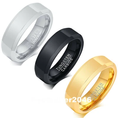 6mm Men  Women Polished Tungsten Carbide Ring Promise Wedding Band US Size 7-14 - Image 1 of 4