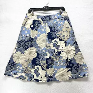 Liz & Co. Linen Blend A-Line Skirt Women's Size 6 - Blue Tan Floral Side Zip - Picture 1 of 11