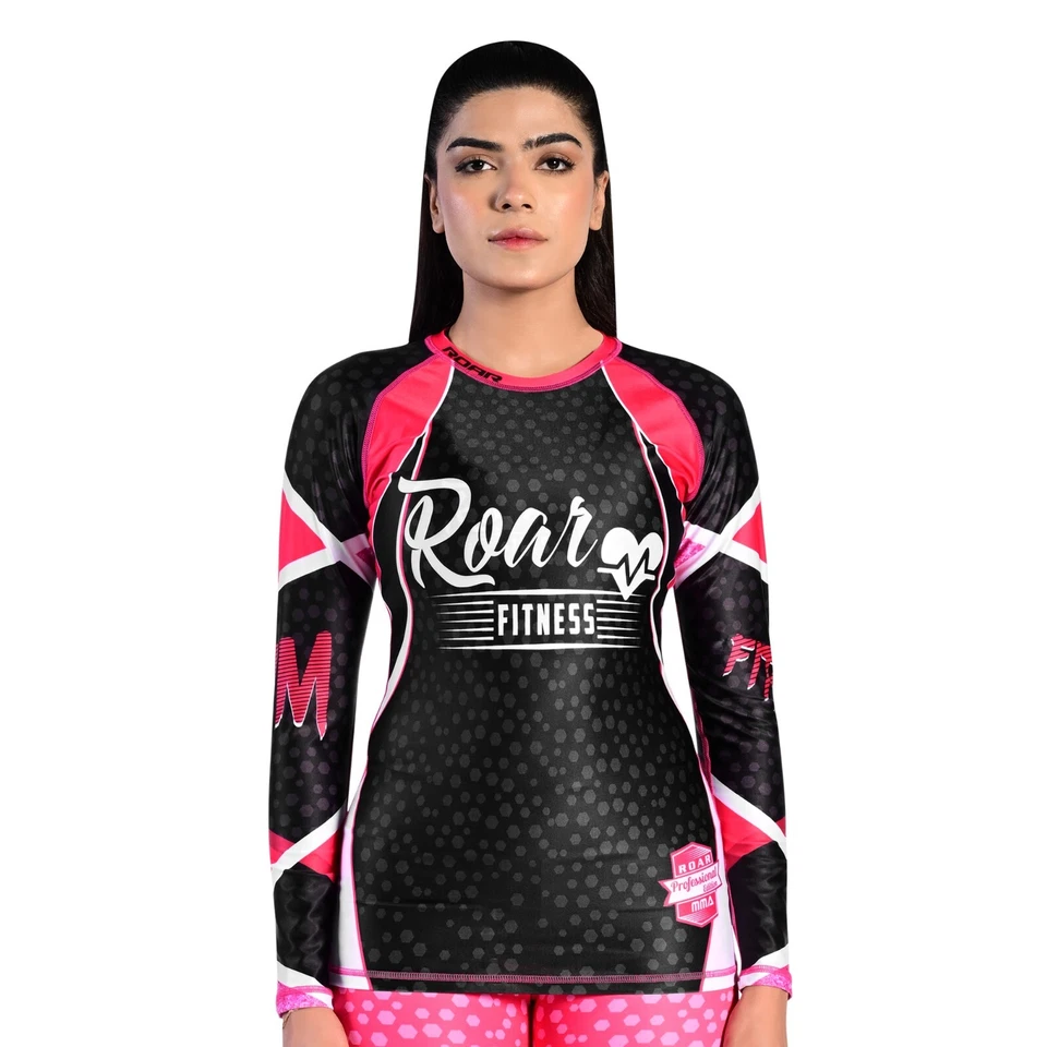 ROAR MMA Women Rash Guard Long Sleeve Fight Wear Athletic Wrestling Fitness - Image 1 of 4