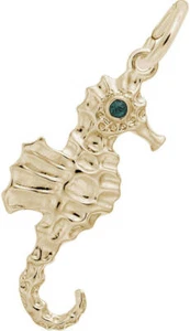 Gold-Plated 925 Seahorse Charm w/ Green Lab-Created Crystal by Rembrandt - Picture 1 of 2