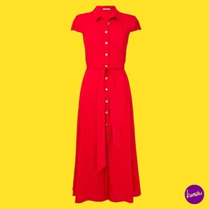 JOE BROWNS Women's Vintage Safari Tie Waist Midi Dress, Collared, Red, UK 12 - Picture 1 of 7