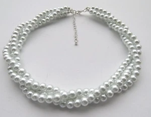 3 Strand Multi Strand Pearl Choker Necklace With extension chain - Picture 1 of 5