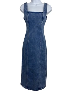 Abercrombie & Fitch blau Denim Spalte Midikleid Schlitz Damengröße XSP neu mit Etikett - Bild 1 von 10