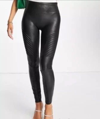 Leggings SPANX 20136R Negro Imitación Cuero Moto Largo Completo Talla Mediana Foto 1 de 4