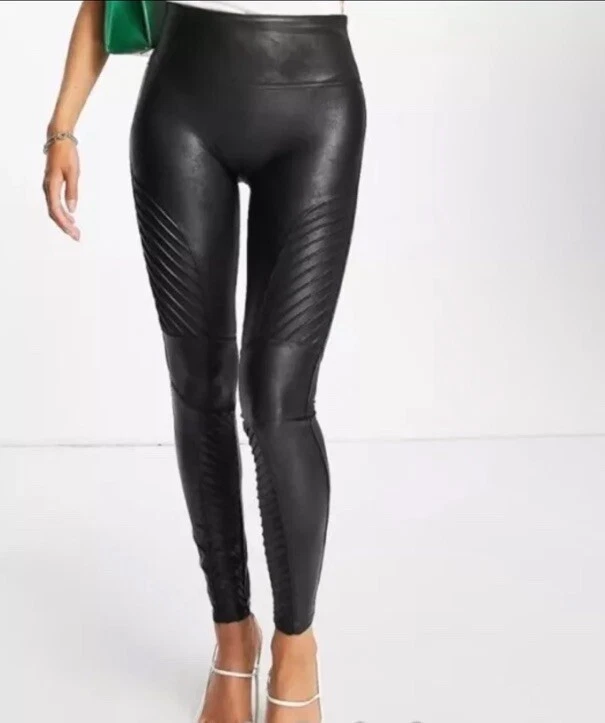 Leggings SPANX 20136R Negro Imitación Cuero Moto Largo Completo Talla Mediana Foto 1 de 4