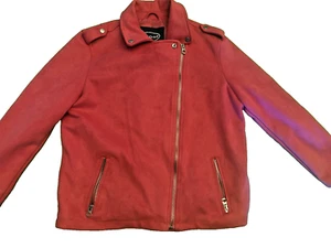 Girls Hot Pink suede biker jacket size L - Picture 1 of 3