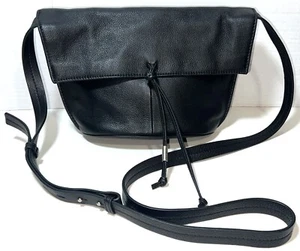 Lucky Brand Black Leather Flap Adj Crossbody Hobo Shoulder Bag Handbag Purse - Picture 1 of 13