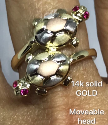 Sale GOLd 14k turtle ring Twin Good luck lucky tortuga suerte 7 ask 4 5 6 8 9 10 - Image 1 of 4
