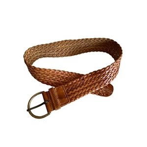Caramel Braided Leather Belt Brass Buckle Size Small - Bild 1 von 5