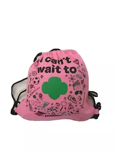 Zaino rosa rosa con cordino e disegno bambina scout borsa cotone 14x14 - Foto 1 di 6