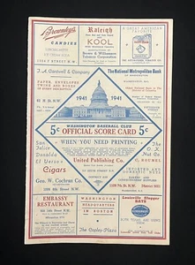 1941 Washington Senators Scorecard  - Picture 1 of 5