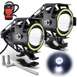 Driving Fog Spot LED Lights Angel Eye Halo Rings Motorcycle Motorbike Headlight - Picture 1 of 9