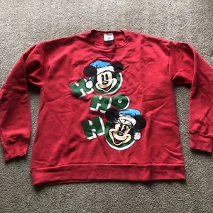 Vintage Mickey & Co Christmas Sweatshirt Large L Red Graphic Walt Disney Mouse - Picture 1 of 7
