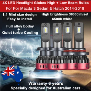 4x Headlight Globes For Mazda 3 Sedan Hatch 2014-2019 High Low Beam 36000lm kit - Picture 1 of 12